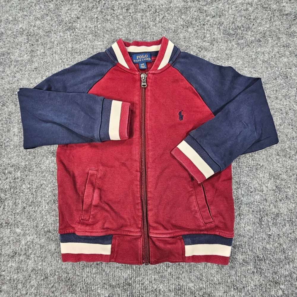 Polo Ralph Lauren Boys Red Navy Varsity Full Zip Track Jacket Size 4 4T Cotton